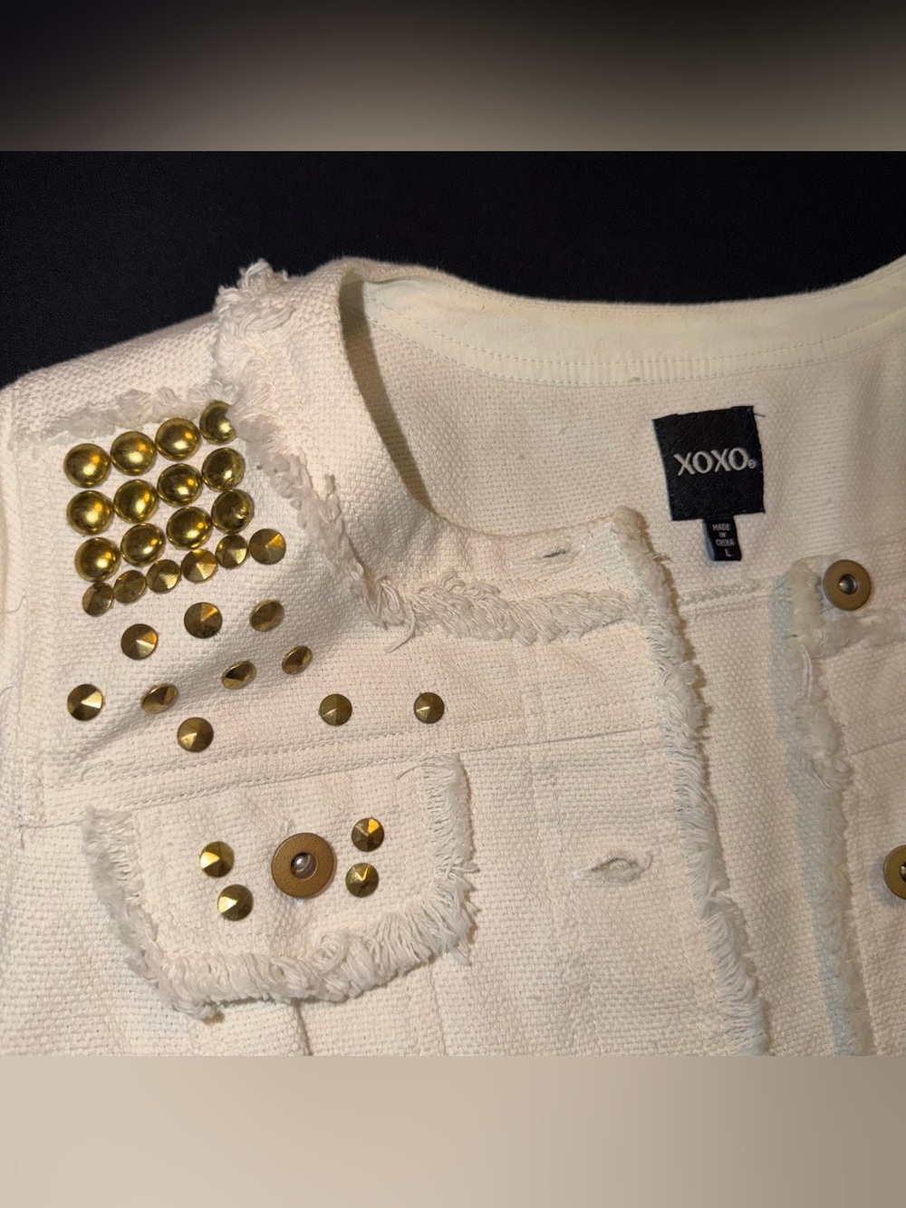 XOXO Cream Jacket with Gold Stud Accents - Picture 3 of 4